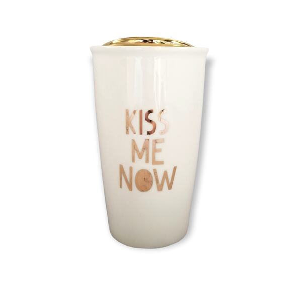 Kiss Me Now Love Ceramic Mug Cup w Lid - New - Picture 1 of 6